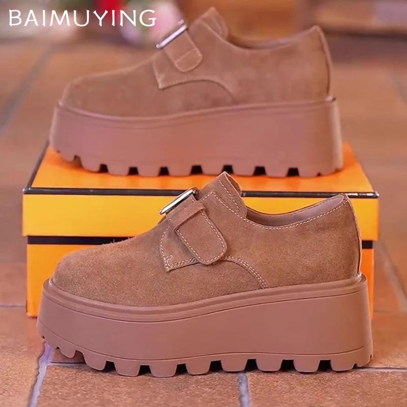 Замшевые женские туфли-лоферы на платформе, дизайнерские кроссовки на высоком каблуке с пряжкой, новый бренд 2025 года, тренд для ходьбы, зимняя повседневная обувь, Zapatos Mujer