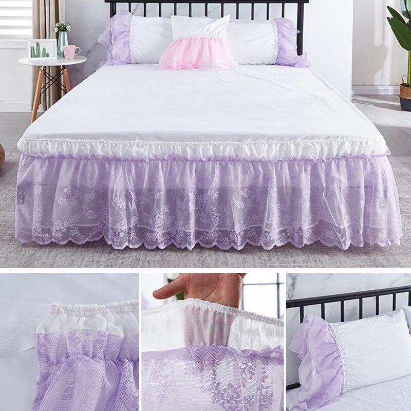 Two Layers Lace Bed Skirt Elastic Wrap Around Bed Cover Without Surface Bed Skirt Couvre Lit Twin/Full/Queen/King Size Bed Decor