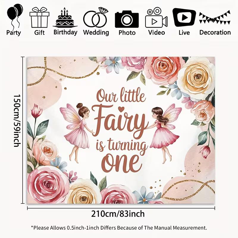 Двумерный баннер-фон для 1-го дня рождения на тему фей, акварельный цветочный фотофон для вечеринки
