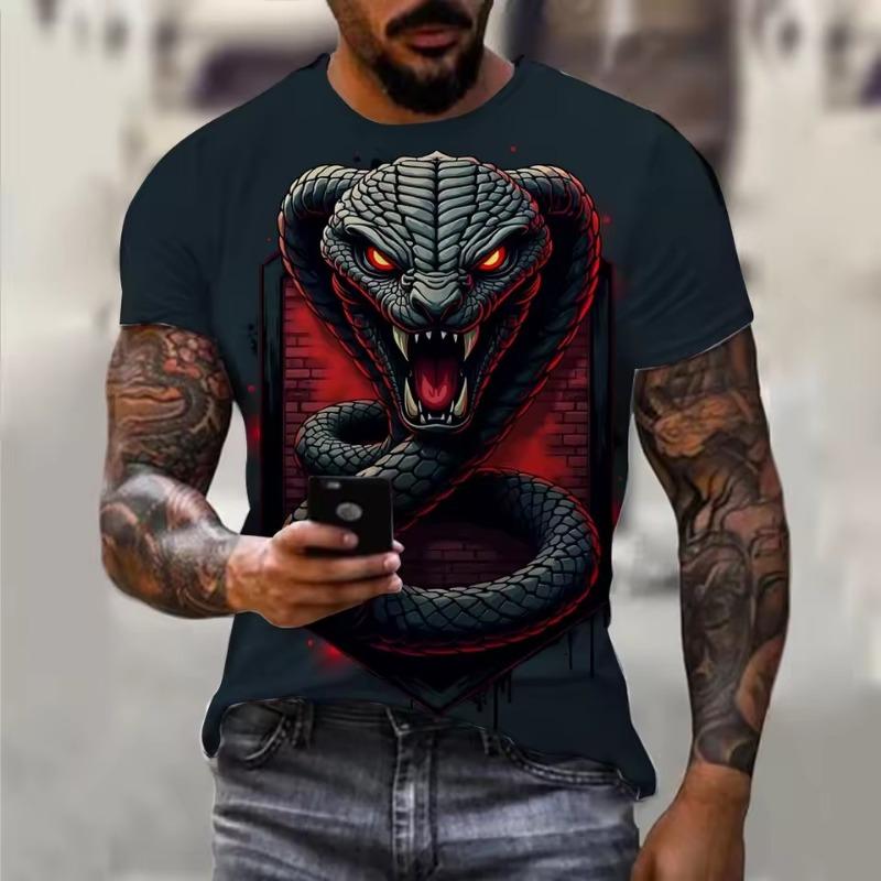 2025 Новый год Змеи Год Свирепый 3D принтованный мужской короткий рукав футболка повседневный удобный дышащий ретро принт короткий рукав