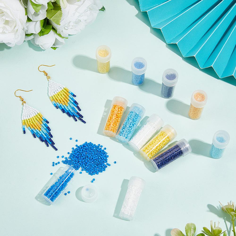 60Pcs 6 Colors Cylinder Seed Beads Opaque Colours Luster Uniform Size 12Pcs Transparent Plastic Refillable Bottles Mixed Color 2x1.5mm Hole: 0.8mm