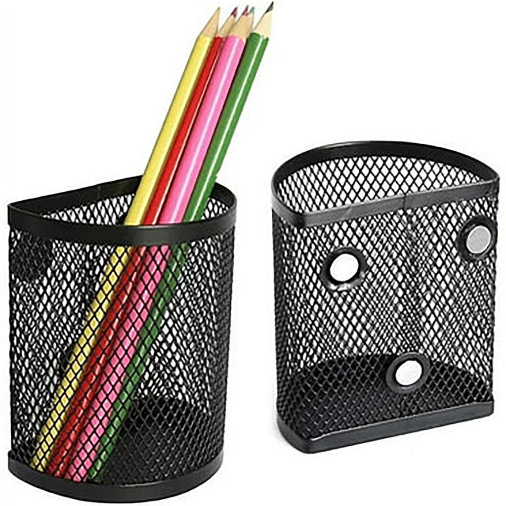 2 Pack Magnetic Pencil Holder, Black Semicircle Metal Mesh Locker Organizer For School, Work, Home