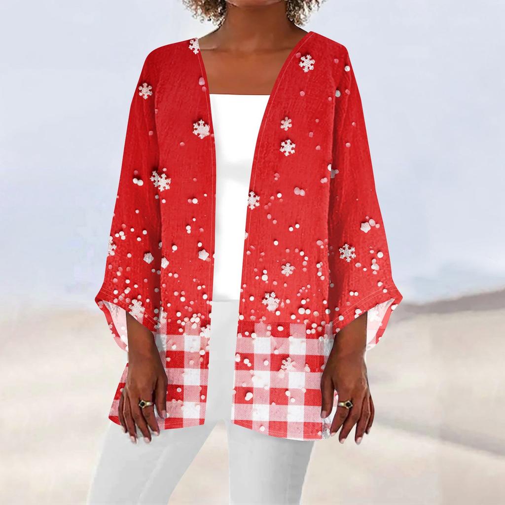 Женская повседневная мода с рождественским принтом легкая куртка средней длины кардиган