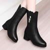 Heel Martin Boots Women's Winter New Fleece Warm Medium Boots Medium Heel Black Mom Leather Boots Knight Boots