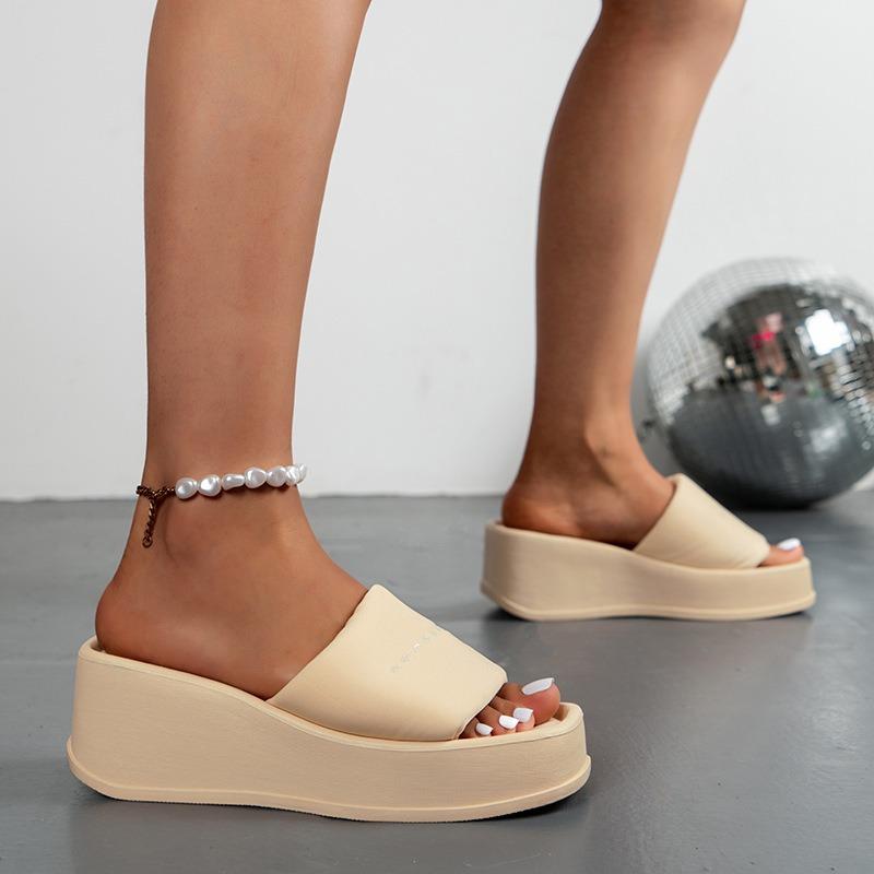 One-Strap Wedge Slippers for Women - New Korean Fashion Thick-Soled Women's Slippers