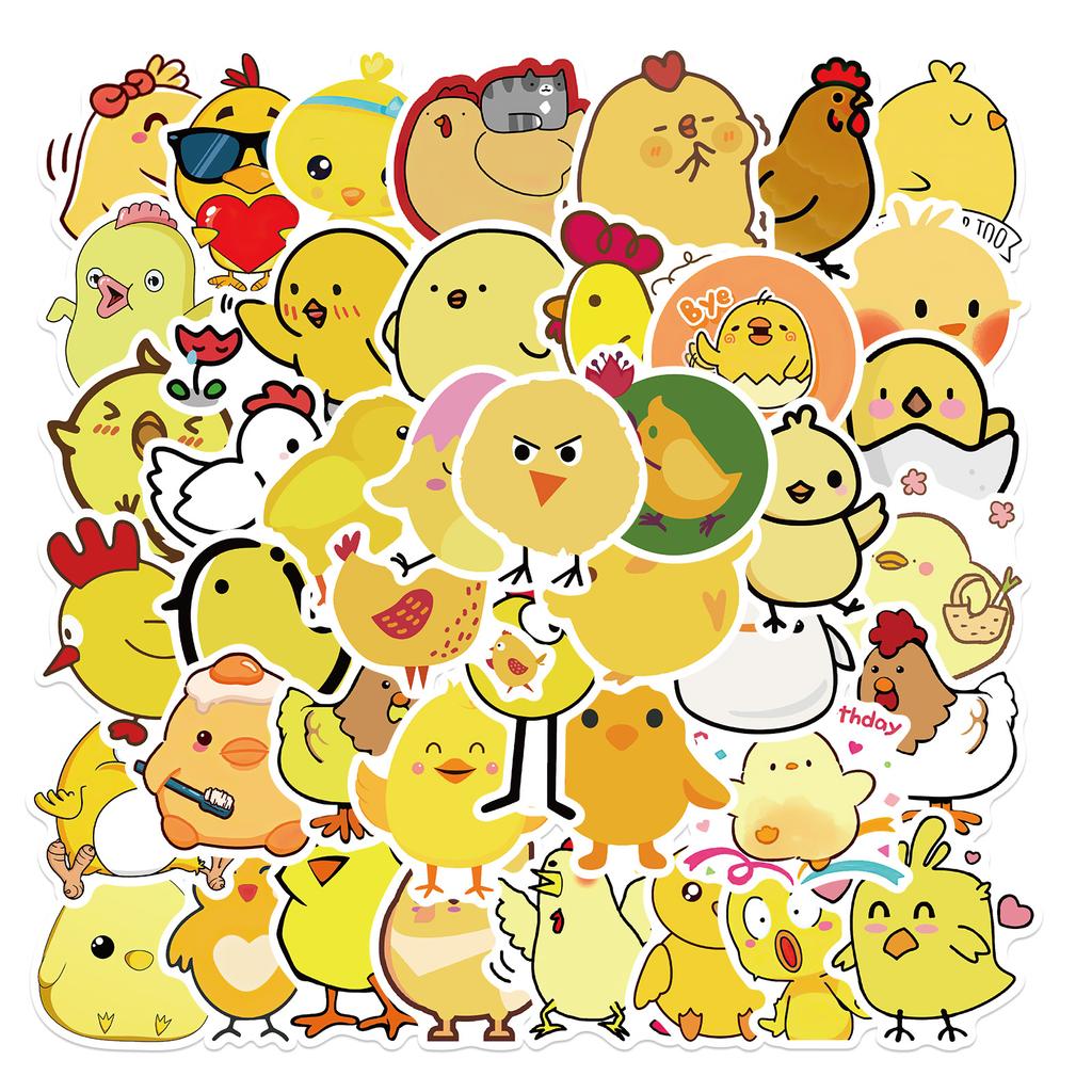 50 Cartoon Cute Little Yellow Chicken Stickers Personalized Decorative Suitcase Notebook Waterproof and Removable Without Repeating Stickers