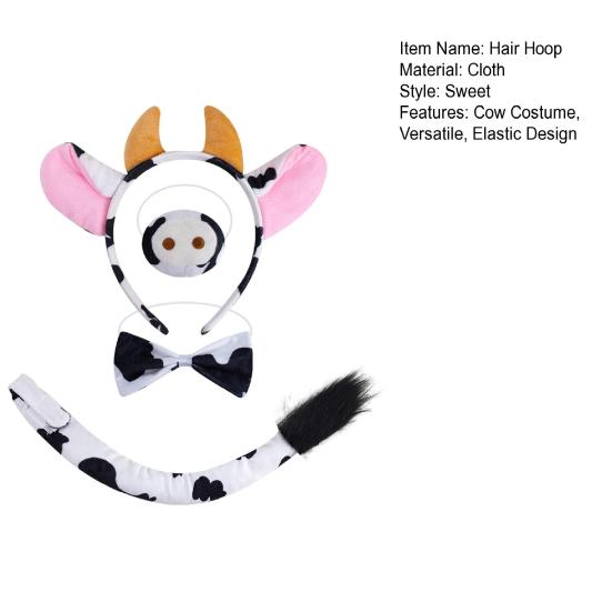 Набор обручей для волос с коровьими ушами и сгибаемым хвостом для взрослых и подростков, костюм фермерского животного, черно-белые коровьи аксессуары