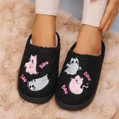 Lucyever Милые плюшевые тапочки с изображением привидения из мультфильма для женщин, домашние тапочки с нескользящей подошвой, пушистые махровые тапочки для женщин, новые, сохраняющие тепло, мягкие хлопковые туфли