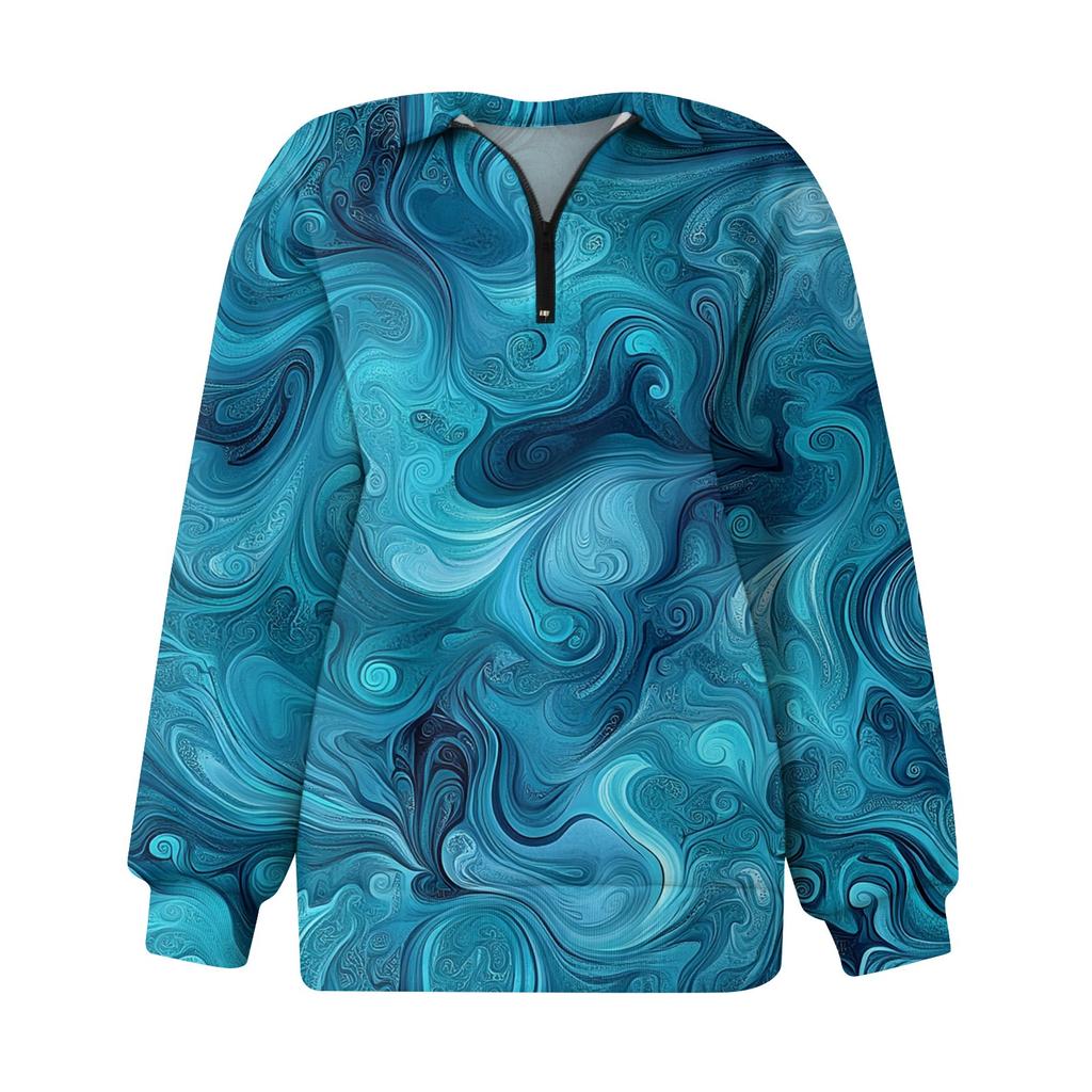 Женская мода повседневная толстовка с длинным рукавом и принтом на молнии с высоким воротом и заниженными плечами