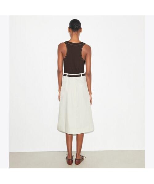 Tolibeochi Pleated Cotton Twill Skirt - Stone