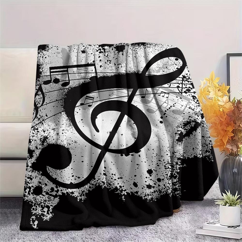 1Pc Music Note Print Flannel Blanket, High quality Comfortable for All Seasons, Home Decor, Warmth and Comfort, Perfect for Christmas Gifts