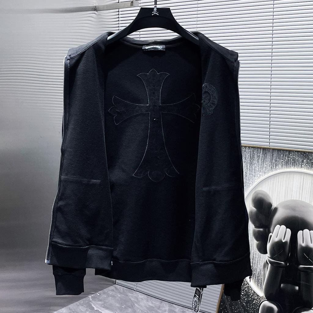 8632 CHROME HEARTS 2025 Новинка Весна и Осень Плюс Размер Тонкий Стиль Классический Стиль Логотип Молния Свитшот С Капюшоном Для Пар