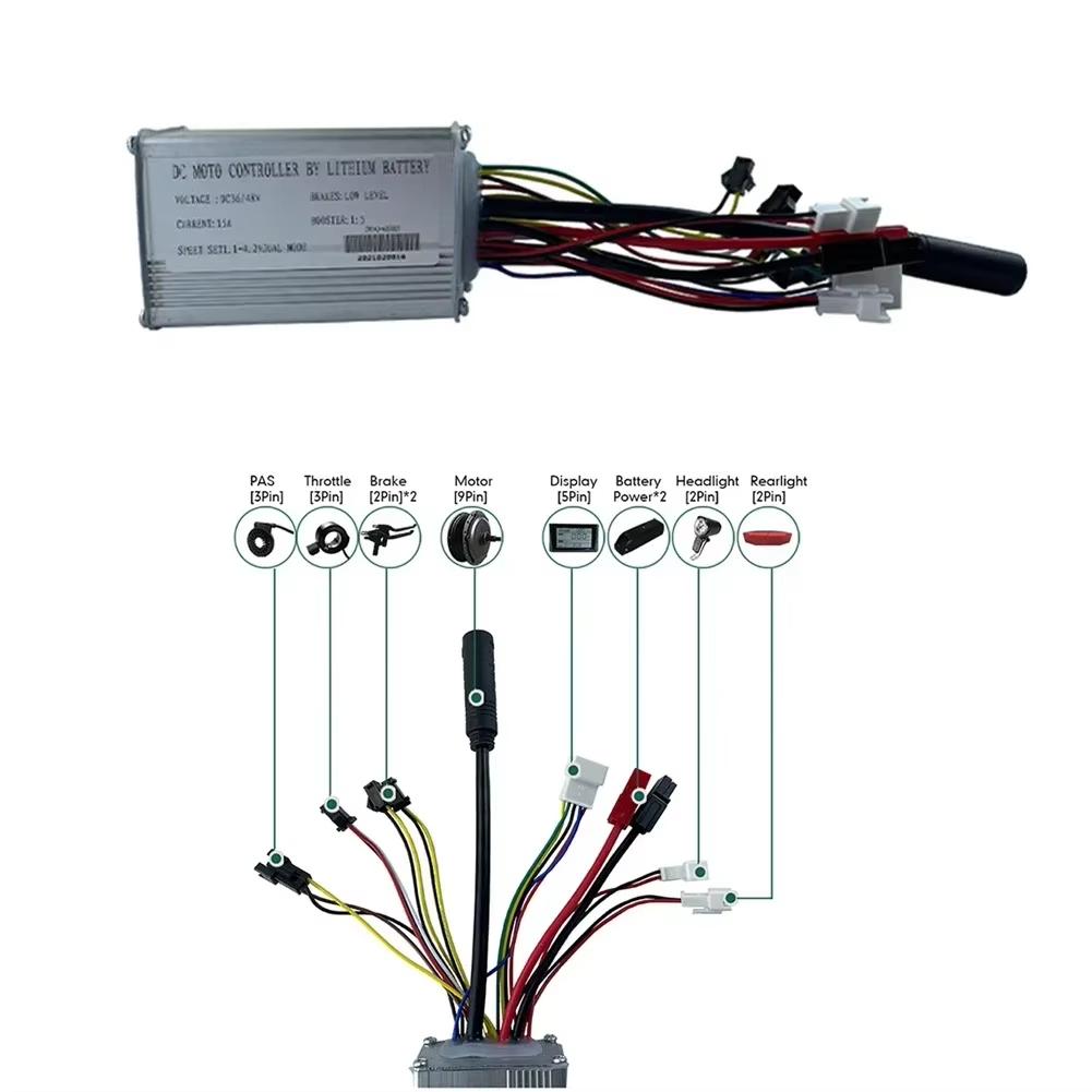 HOSH Бесколлекторный Двигатель DC Контроллер 48V 15A 250W с Двойным Световым Проводом SM Разъемом 6 Мосфетов для Электровелосипеда