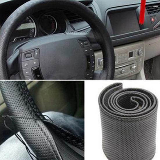 DIY Soft Faux Leather Car Auto Steering Wheel Cover with Needle and Thread
