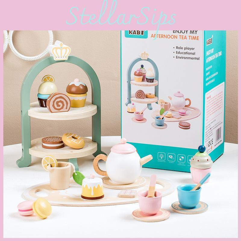 Wooden Royal Tea Party Play Set For Kids With Imaginative Over Kitchen Role Play