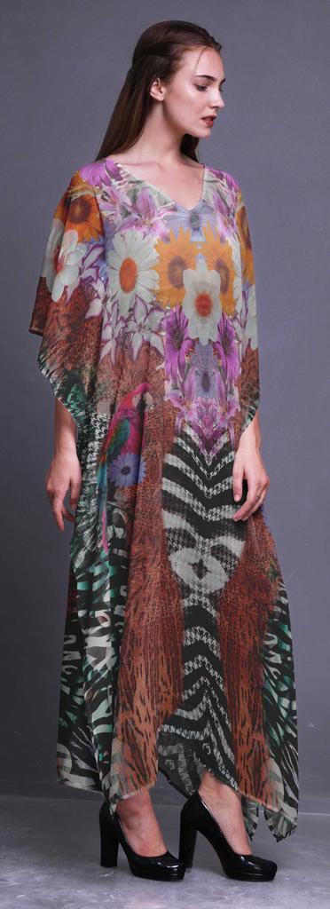 Phagun Floral & Animal Skin Womens Long Beach Kaftan Beachwear Bikini Coverup Maxi