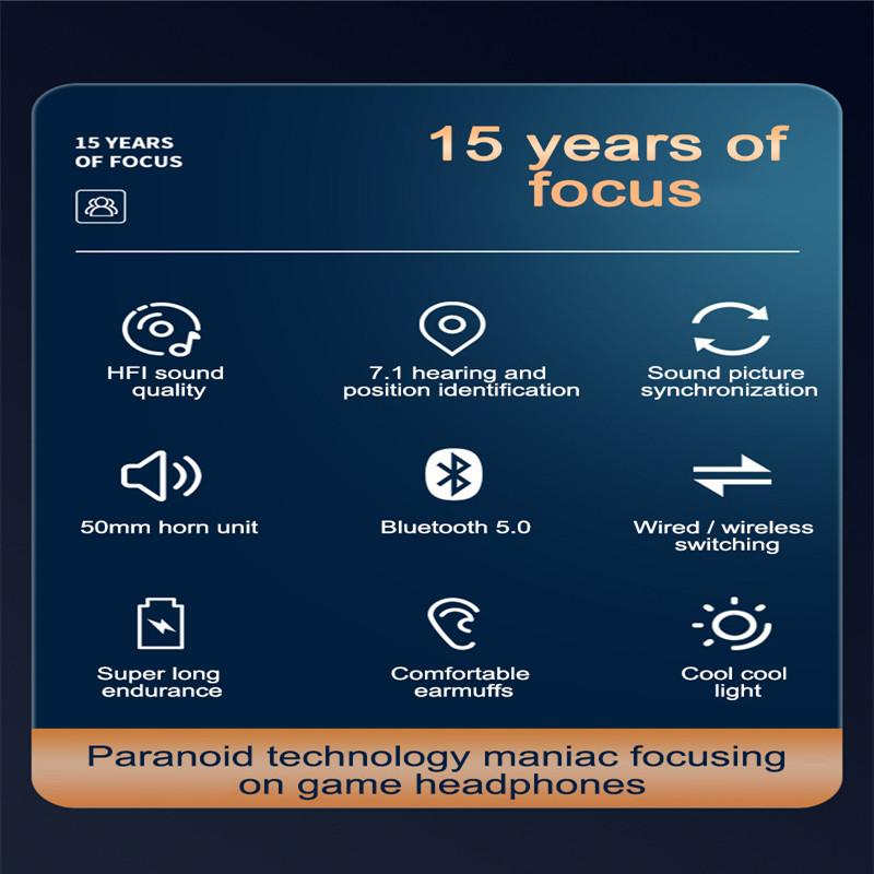 Head-Mounted Bluetooth Dual Mode Gaming Headset Stereo Noise Reduction Earphone Wired And Wireless Switchable