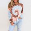 Women Long-sleeved Tie Dye Print Crops Tops INS New Fashion Casual Loose Cotton T-shirts Ladies Tees O-neck Pullover Sweatshirt