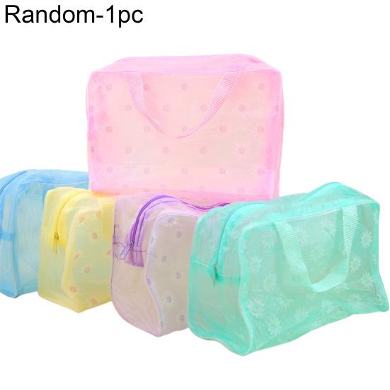Portable Floral Print Waterproof Translucent Makeup Cosmetics Storage Bag Pouch