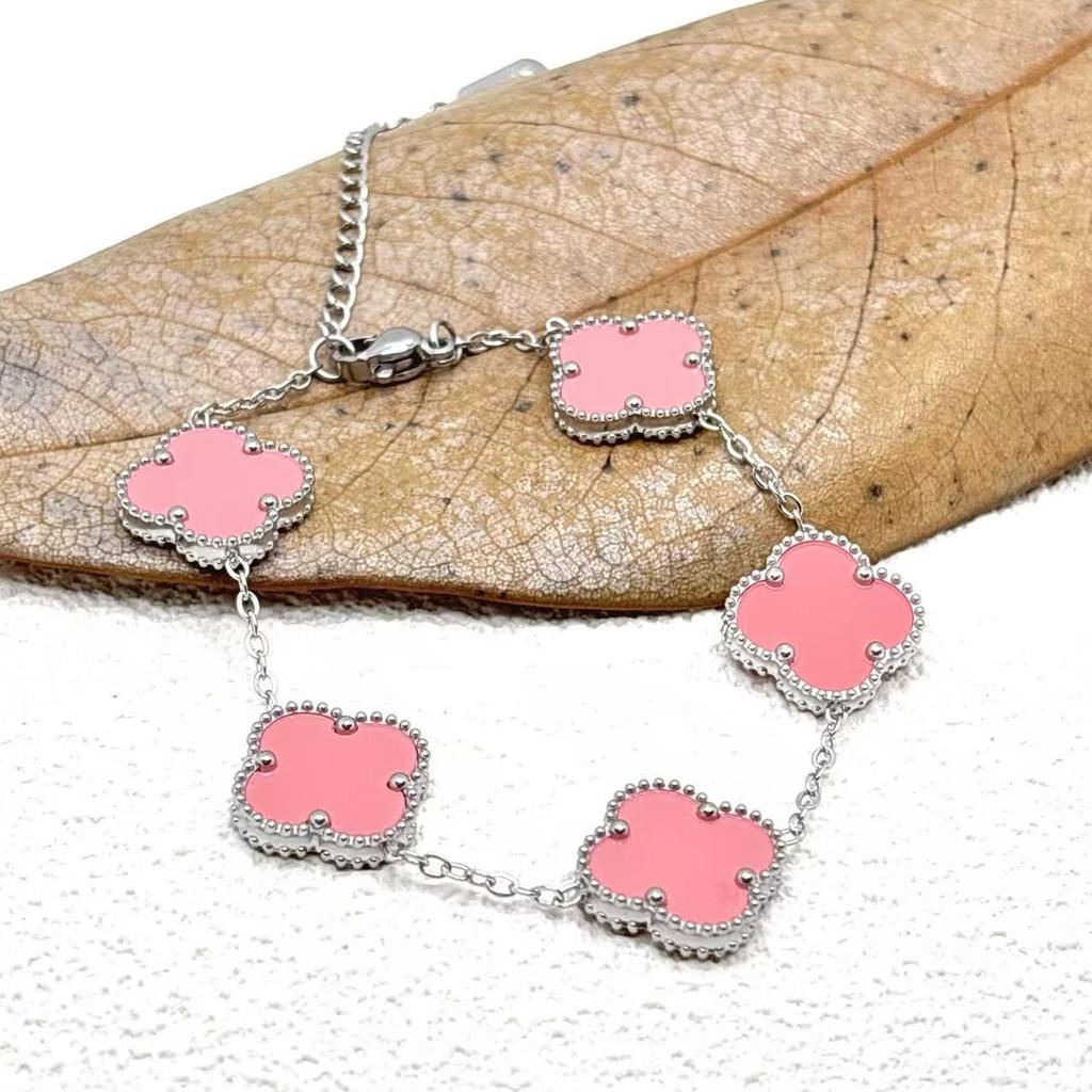 15Mm Four-Leaf Clover Five Flowers Bracelet High-Grade Titanium Steel Bracelet Fashionable Versatile Lucky Four-Leaf Clover Jewellery