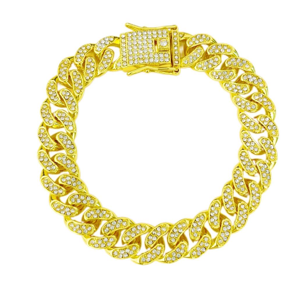 13mm Cuban Chain Bracelet with Diamond Inlay - Men's & Women's European/American Hip-hop Jewelry