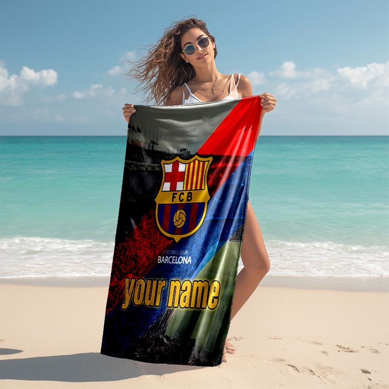 Personalized customized proof beach towel with FC Barcelona logo pattern - soft, absorbent,quick-drying,perfect