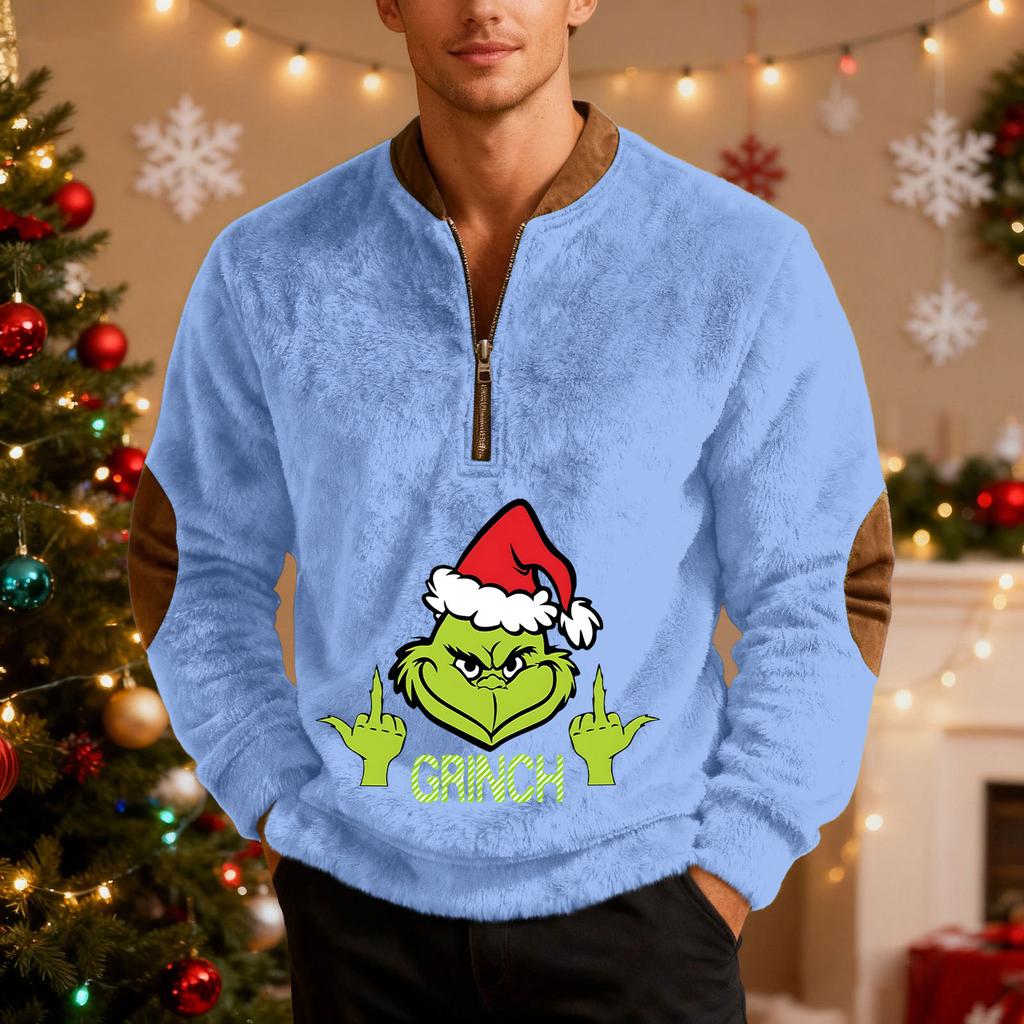 Mens Christmas Sweater Zip Up Sweatshirts Vintage Knit Graphic Sweatshirt Xmas Stand Collar Pullover