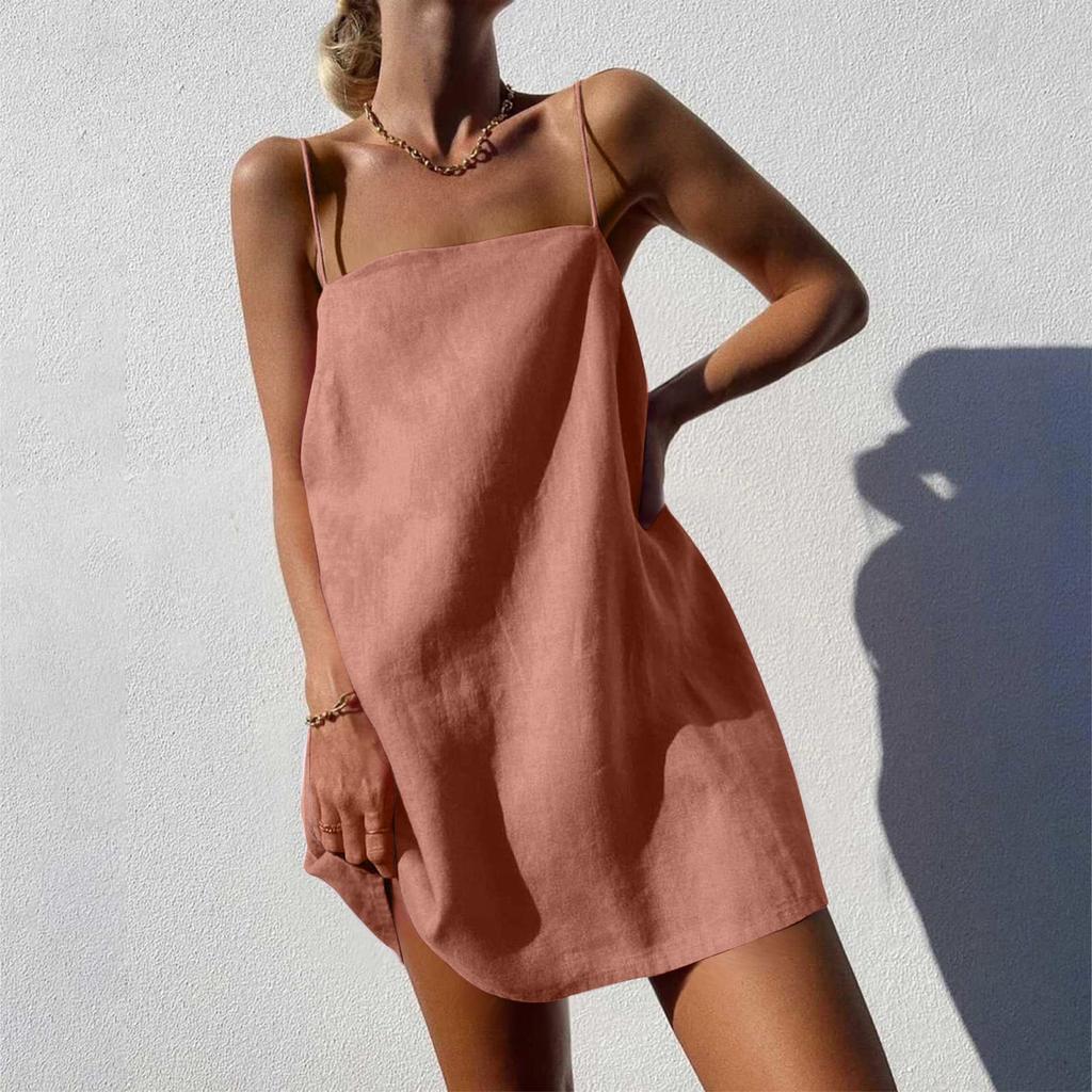 Женское однотонное богемное платье с карманами из хлопка и конопли, повседневное платье, модное платье