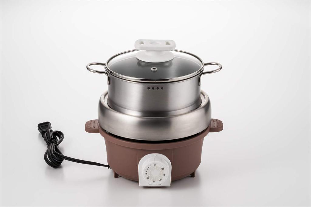 Maruyama Giken Petit Plaisir Electric Mini Grill Pot with Grill Plate and Steamer for Pot Grilled Steam For 1 For 2 Made in Cacao Electric Grill Pan