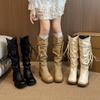 Retro Wasteland Fringed Knight Boots Women's 2025 Autumn and Winter New Thick Heel But Knee Pile Boots Fashion Boots