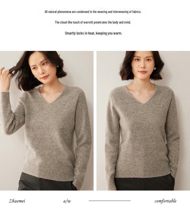 Новый роскошный свитер из 100% чистой шерсти с цветочным узором - женский корейский с V-образным вырезом, плотная и свободная вязка