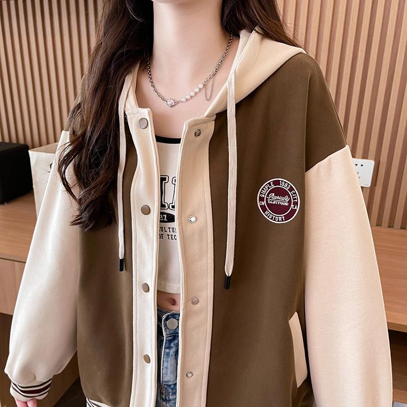 Контрастная толстовка с капюшоном Pre-Fall, женская, осенне-зимняя, свободного покроя, большого размера, маленькая, повседневная, бейсбольная форма, куртка