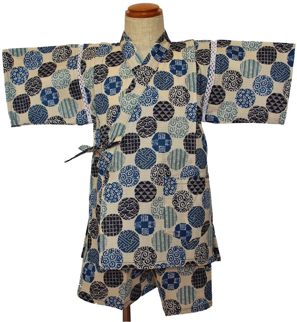 Round Made In Variable Summer Summer Room Wear [Warudo] Children's Jinbei, Boys, Kids, Jinbei, Pattern, Beige, Japan, Weave, 100% Cotton, Sizes 90,