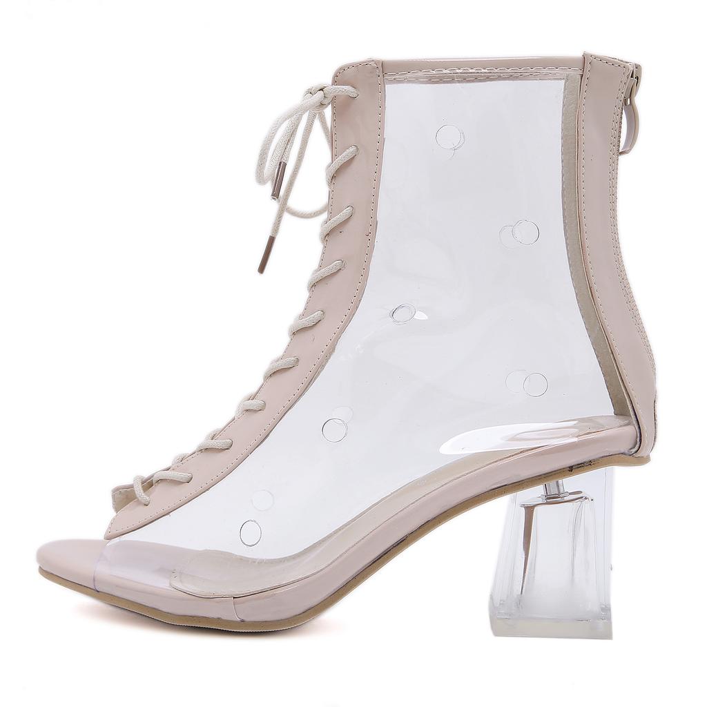 Новые осенние женские сандалии, модные босоножки на среднем каблуке с прозрачной пленкой «рыбий рот» и застежкой-молнией, туфли на квадратном каблуке