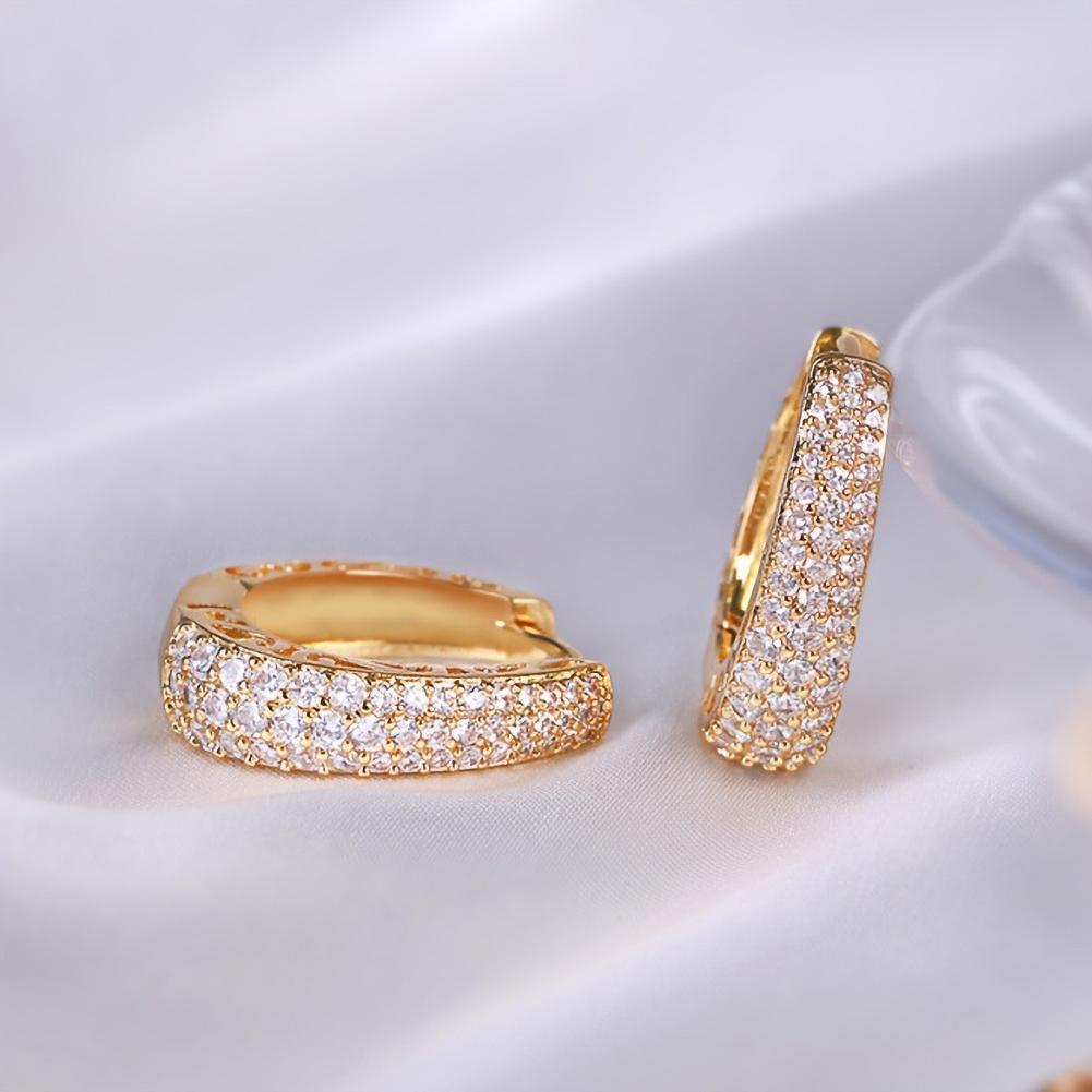 Dazzling CZ Stone Paved Hollow Gold Color Hoop Earrings For Women Luxury Trendy Female Circle Statement Jewelry