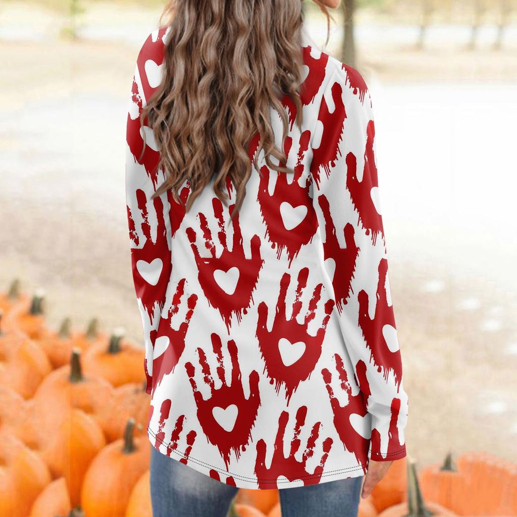 Женский модный повседневный кардиган средней длины с принтом на Хэллоуин, куртка, пальто