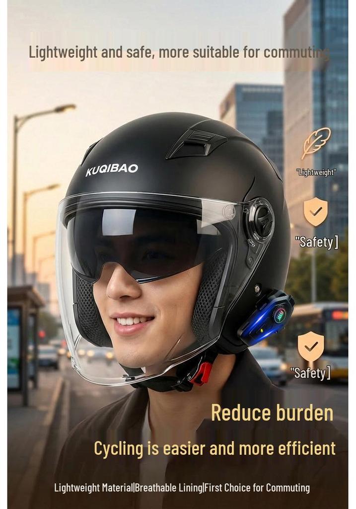 Крутой Bluetooth-полушлем: Легкий, Двойной визор, Длительное время работы от аккумулятора, Сертификация 3C, Комфортная посадка, Превосходное качество звука