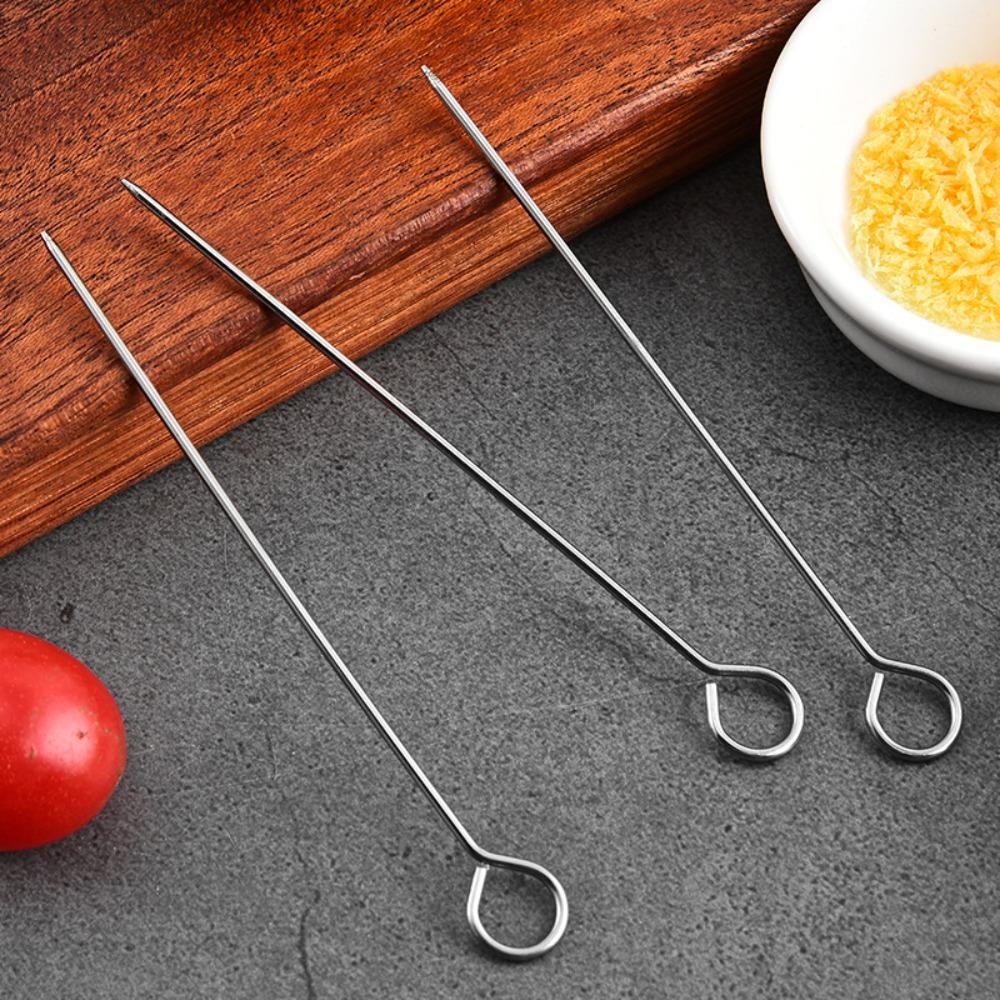 20pcs Reusable Stainless Steel Barbecue Skewer Ringed BBQ Skewers Durable Roast Goose Needle  Picnic