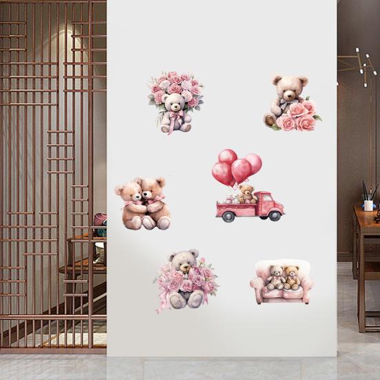 6 шт. наклейки на стену ко Дню Святого Валентина, милый медведь, роза, воздушные шары, романтическая наклейка на стену, украшение для спальни, гостиной