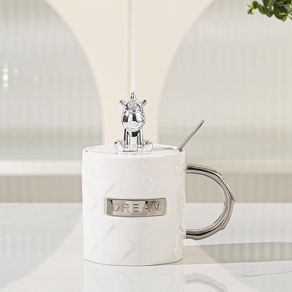 Керамическая чашка с крышкой и ложкой, чашка «Единорог», ценный сувенир, подарочная чашка, студенческая чашка
