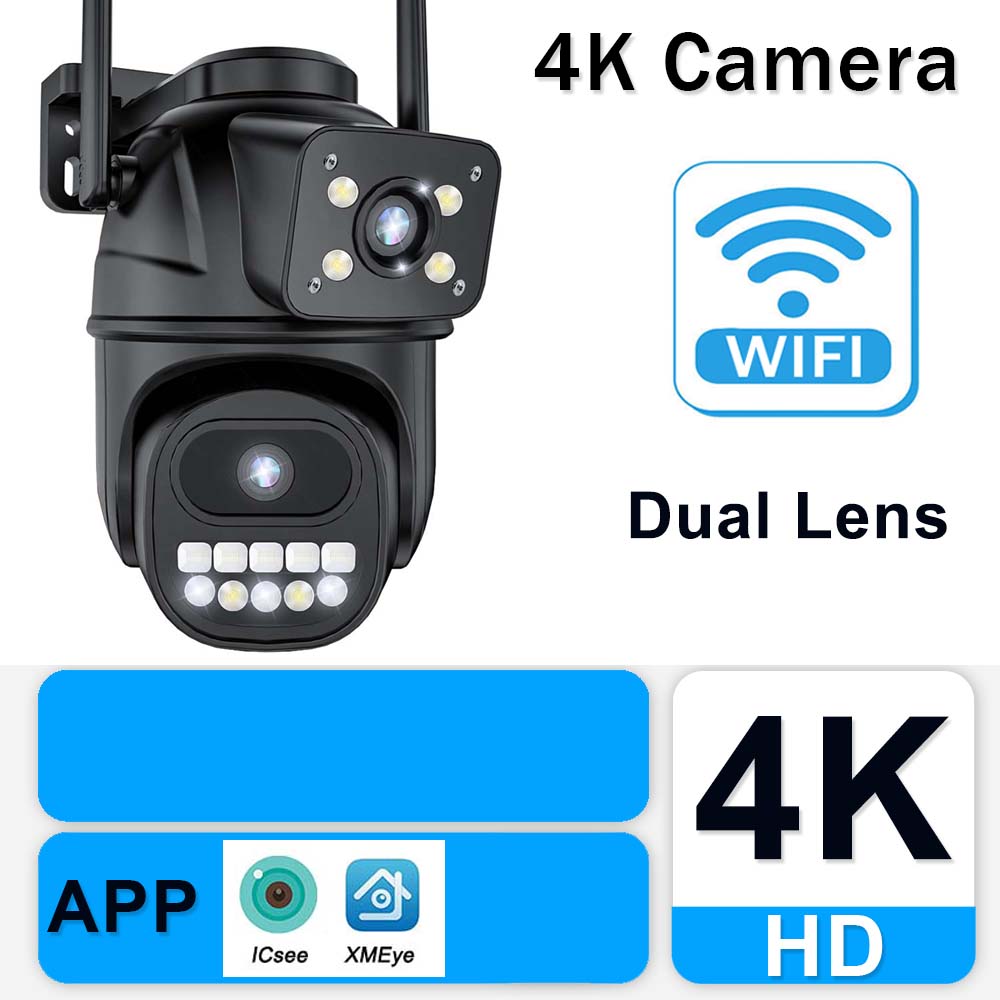 Новая 6K 12MP WiFi IP-камера для улицы с тремя объективами, панорамным видом, PTZ IP-камерой, обнаружением движения, защитой, видеонаблюдением