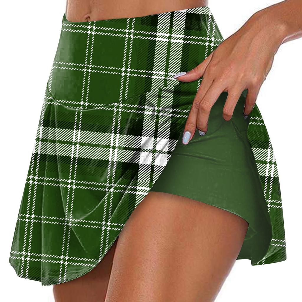 Женская спортивная эластичная теннисная юбка с принтом и высокой талией, плиссированные двухслойные леггинсы, короткая юбка