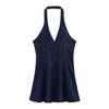 European & American Style Sexy Deep V-Neck Halter Denim Dress - Slim Fit Short Skirt for Women