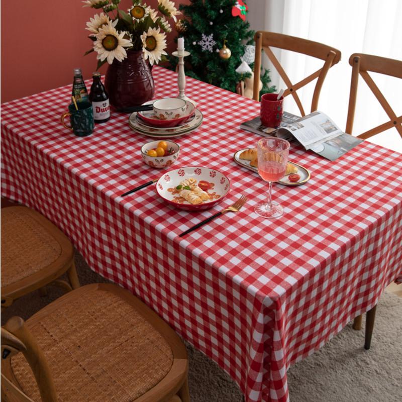 Red Green Plaid Table Cloth Cotton Christmas Party Rectangle Tablecloth Dining Table Cover For Picnic Bbq Home Decor Mantel Mesa