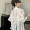 Women's Versatile Shirt with Hollow-out and Tie Design On The Back Thin Style for Autumn and Summer Sunscreen Shirt Coat Loose Top for Women