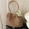 Large Capacity Straw Woven Bag Women's 2025 New Simple Woven Bag Fashionable Underarm Tote Bag Casual Trendy Beach Bag