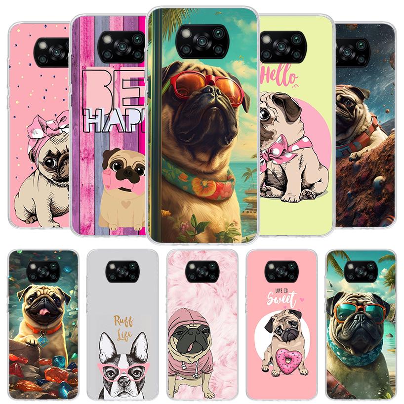 Love Pugs Cute Dog Cover Phone Case For Xiaomi Poco F7 Ultra X7 X6 X5 Pro M7 Redmi 15C 15 13C 13 12C 12 10C 10 9A 9C 9T 9 Shell