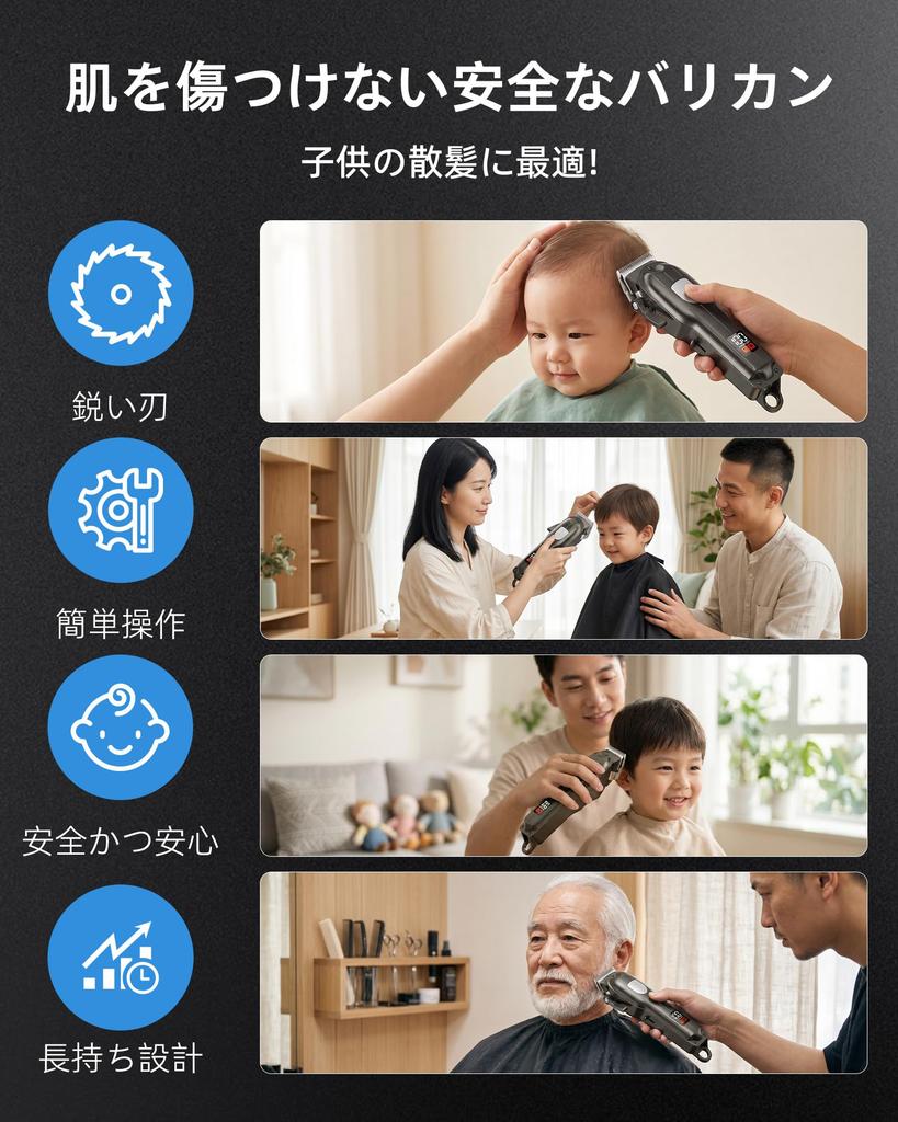 [Эксклюзивно на Amazon.co.jp] Электрическая машинка для стрижки волос, Профессиональный триммер для волос [4-ступенчатая регулировка высоты среза, Лезвия японского производства, Высокофункциональный P