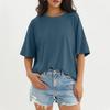 Solid Color Round Neck Top Women Casual Three Half Sleeve Fashionable