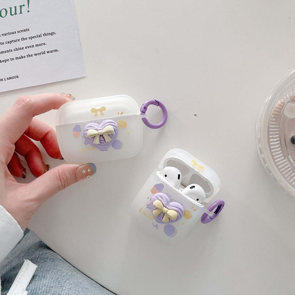 Матовый силиконовый мягкий милый чехол с 3d фиолетовым цветком Ins Love Bow для наушников Apple Airpods 1 3 2 Pro, беспроводная Bluetooth-гарнитура, капа